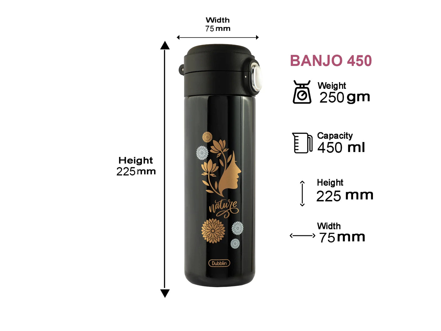 Dubblin Banjo 450ml Thermal Vacuum Insulated Bottle