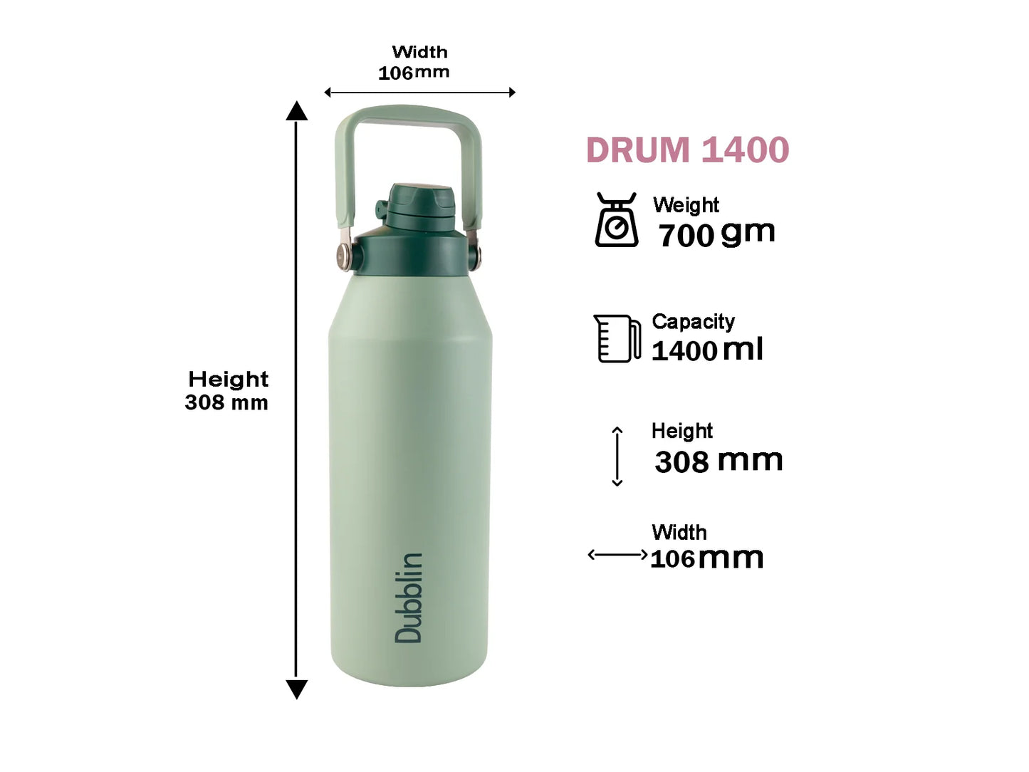 Dubblin Drum 1400 Thermal Vacuum Insulated Bottle