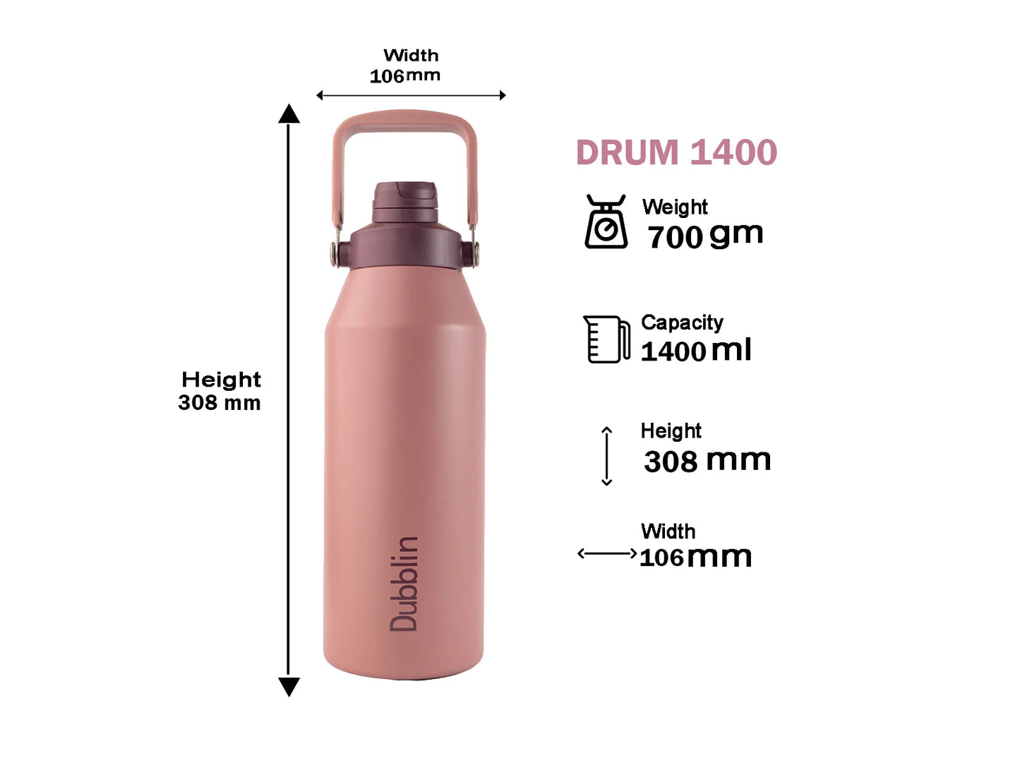 Dubblin Drum 1400 Thermal Vacuum Insulated Bottle