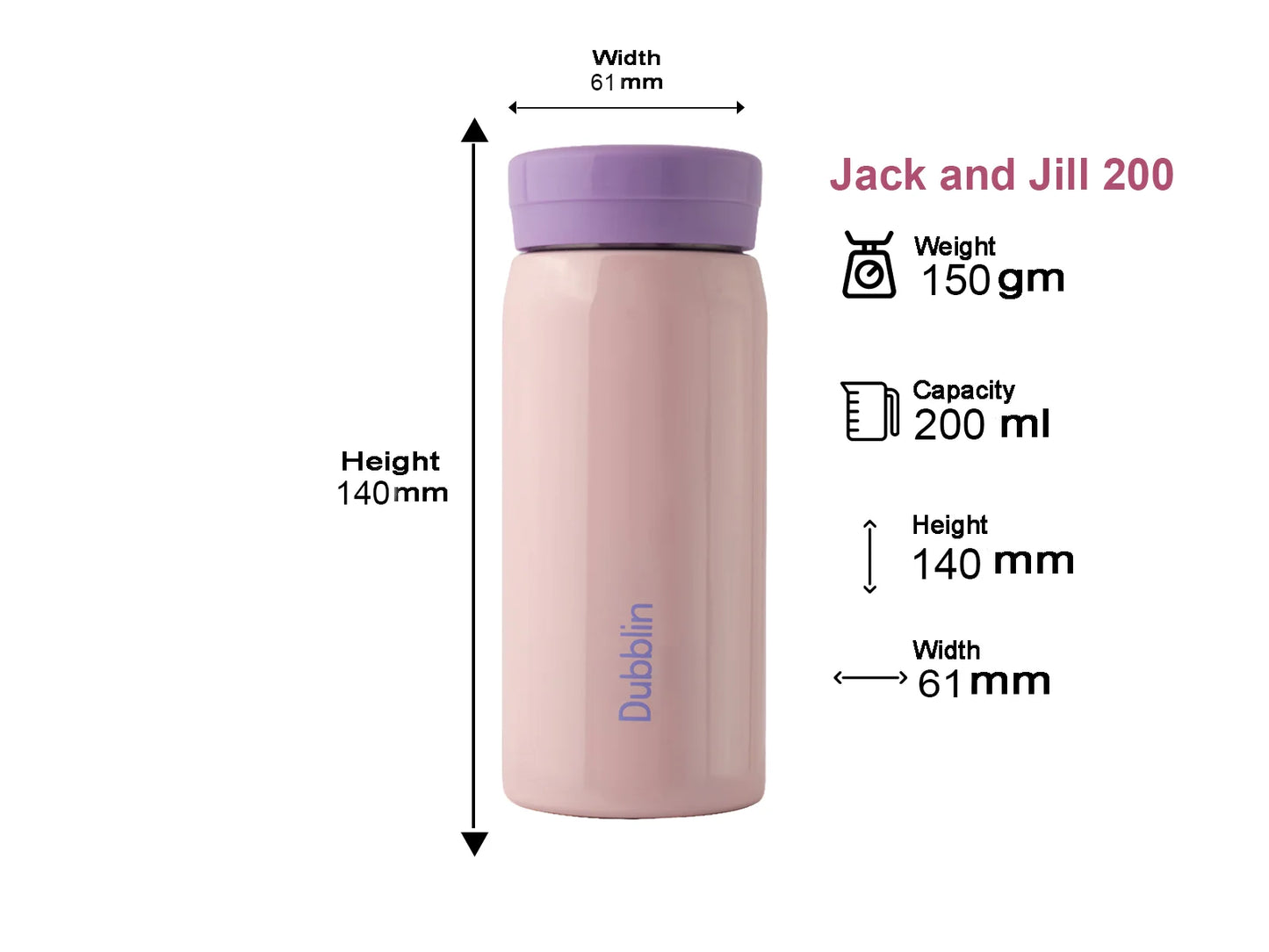 Dubblin Jack & Jill 200ml Thermal Vacuum Insulated Bottle