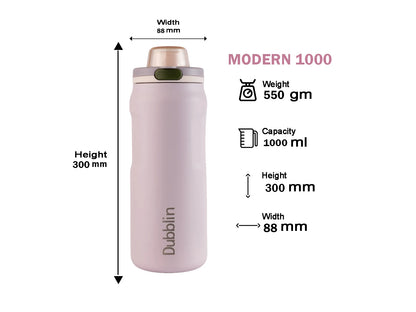 Dubblin Modern 1000 Thermal Vacuum Insulated Bottle (Twin Flow: Normal Sipper Plus Straw Sipper)