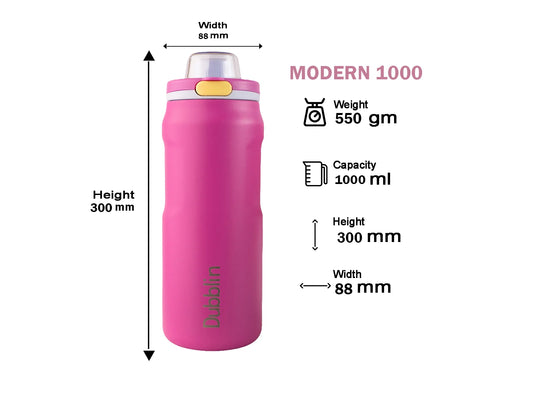 Dubblin Modern 1000 Thermal Vacuum Insulated Bottle (Twin Flow: Normal Sipper Plus Straw Sipper)