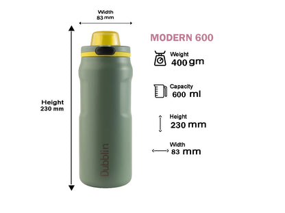 Dubblin Modern 600 Thermal Vacuum Insulated Bottle (Twin Flow: Normal Sipper Plus Straw Sipper)