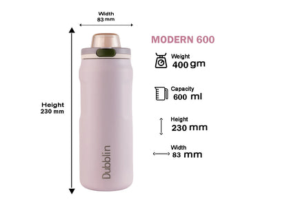Dubblin Modern 600 Thermal Vacuum Insulated Bottle (Twin Flow: Normal Sipper Plus Straw Sipper)