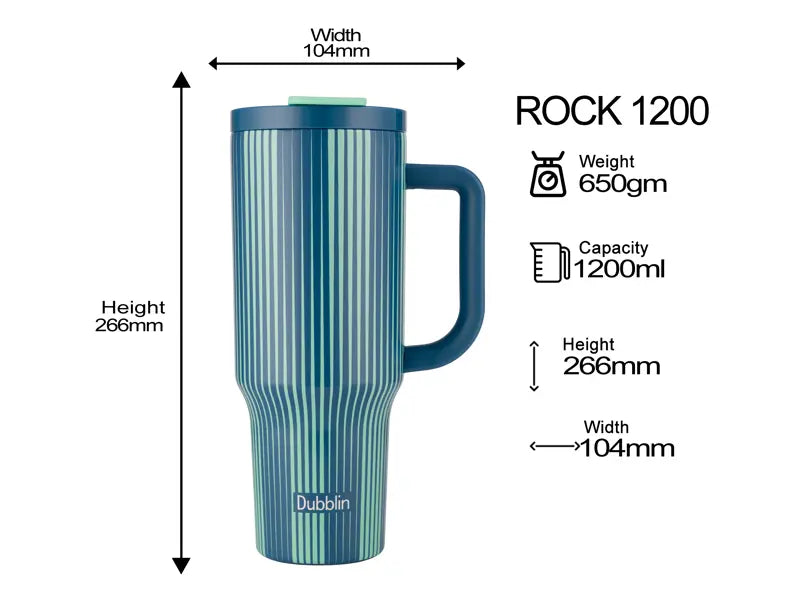 Dubblin Rock 1200ml Thermal Vacuum Insulated Mug with Stainless Steel Straw (Twin Flow: Normal Sipper Plus Straw Sipper)