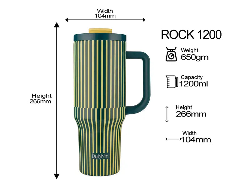 Dubblin Rock 1200ml Thermal Vacuum Insulated Mug with Stainless Steel Straw (Twin Flow: Normal Sipper Plus Straw Sipper)