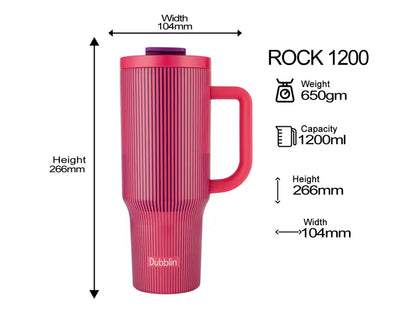 Dubblin Rock 1200ml Thermal Vacuum Insulated Mug with Stainless Steel Straw (Twin Flow: Normal Sipper Plus Straw Sipper)