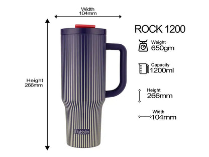 Dubblin Rock 1200ml Thermal Vacuum Insulated Mug with Stainless Steel Straw (Twin Flow: Normal Sipper Plus Straw Sipper)
