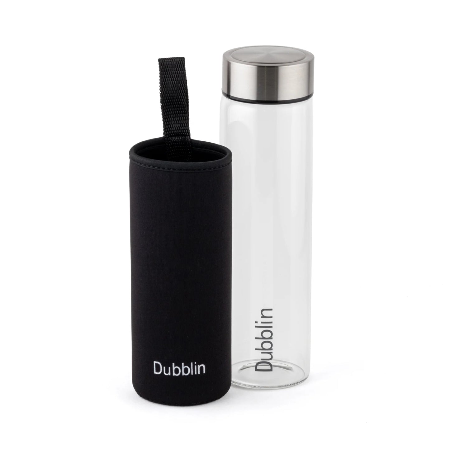 Dubblin Stream 600ml Slim Borosilicate Glass Bottle With Bag