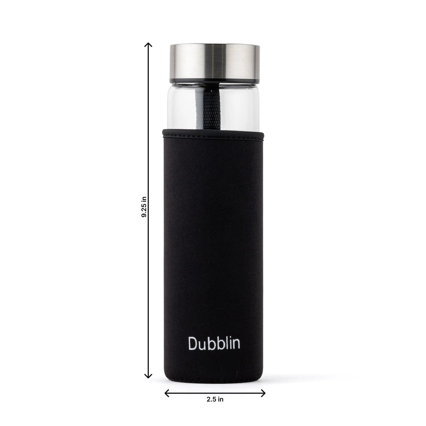 Dubblin Stream 600ml Slim Borosilicate Glass Bottle With Bag