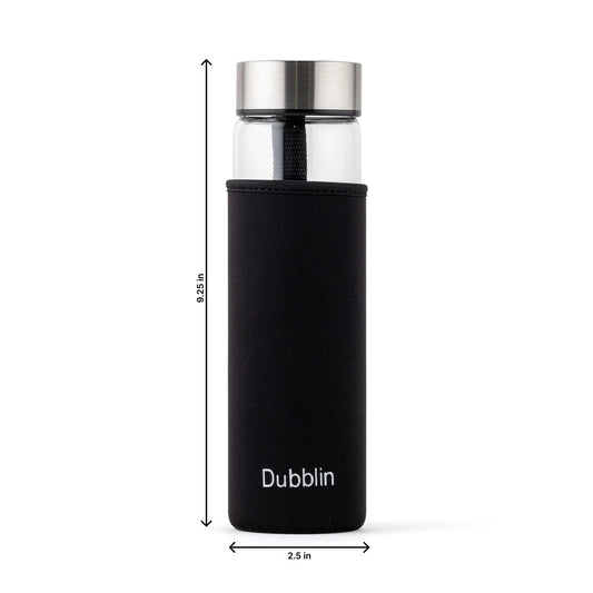 Dubblin Stream 600ml Slim Borosilicate Glass Bottle With Bag
