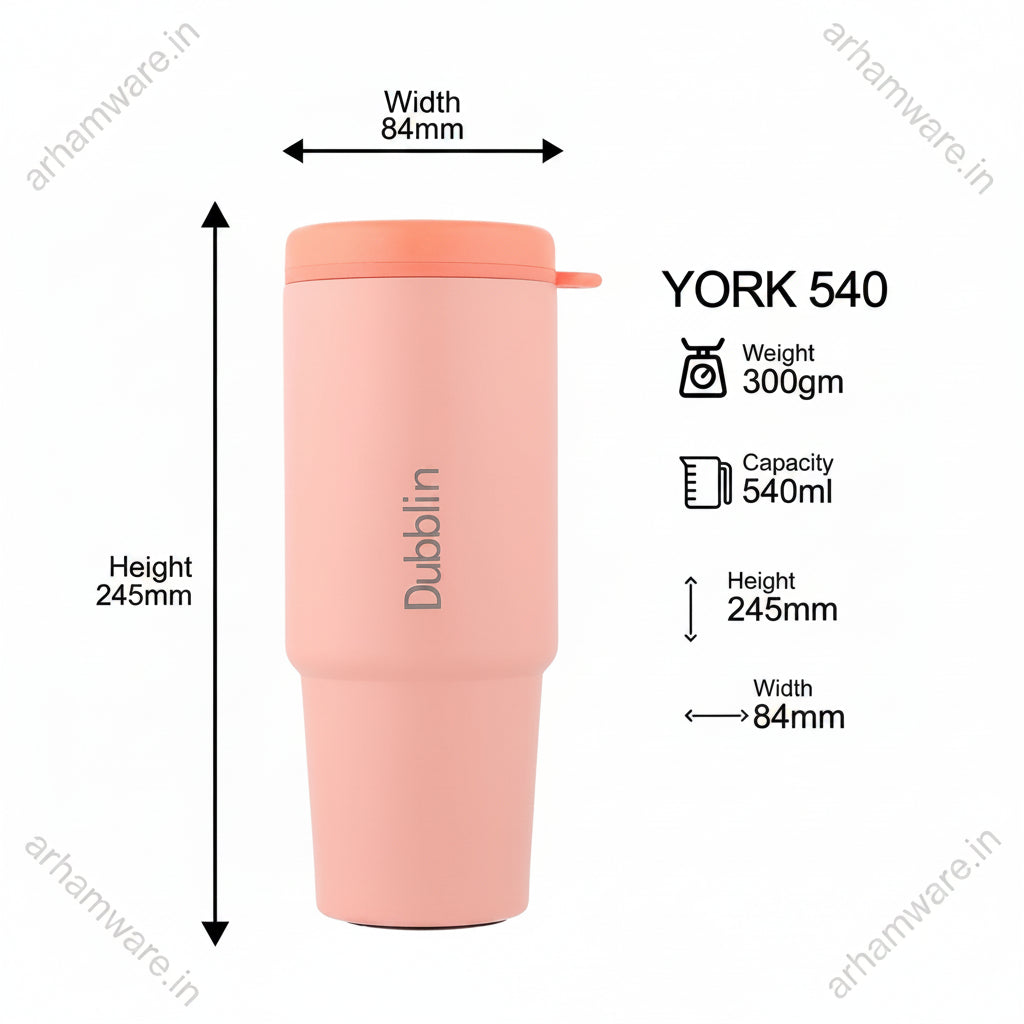 Dubblin York Mug 540 Stainless Steel with Straw