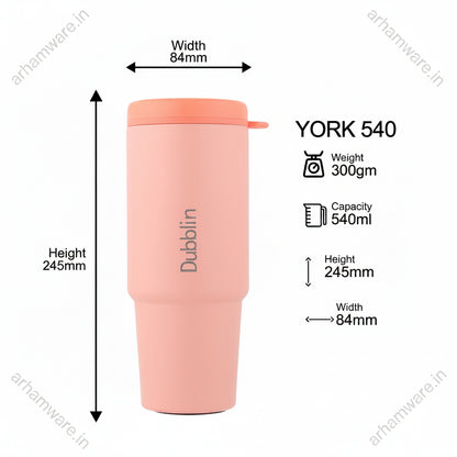 Dubblin York Mug 540 Stainless Steel with Straw