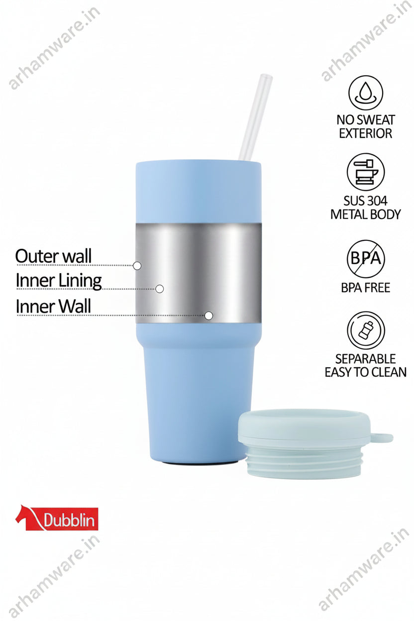 Dubblin York Mug 540 Stainless Steel with Straw