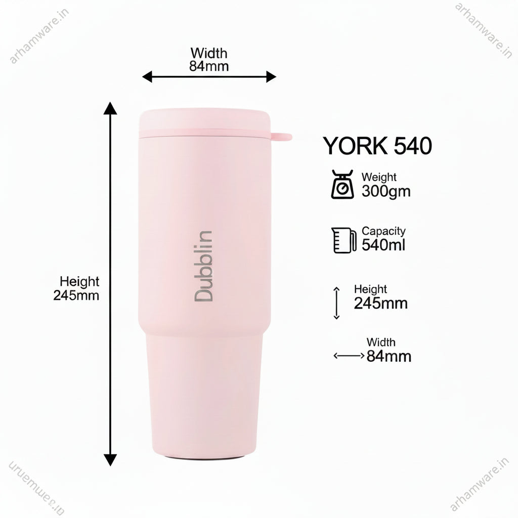Dubblin York Mug 540 Stainless Steel with Straw