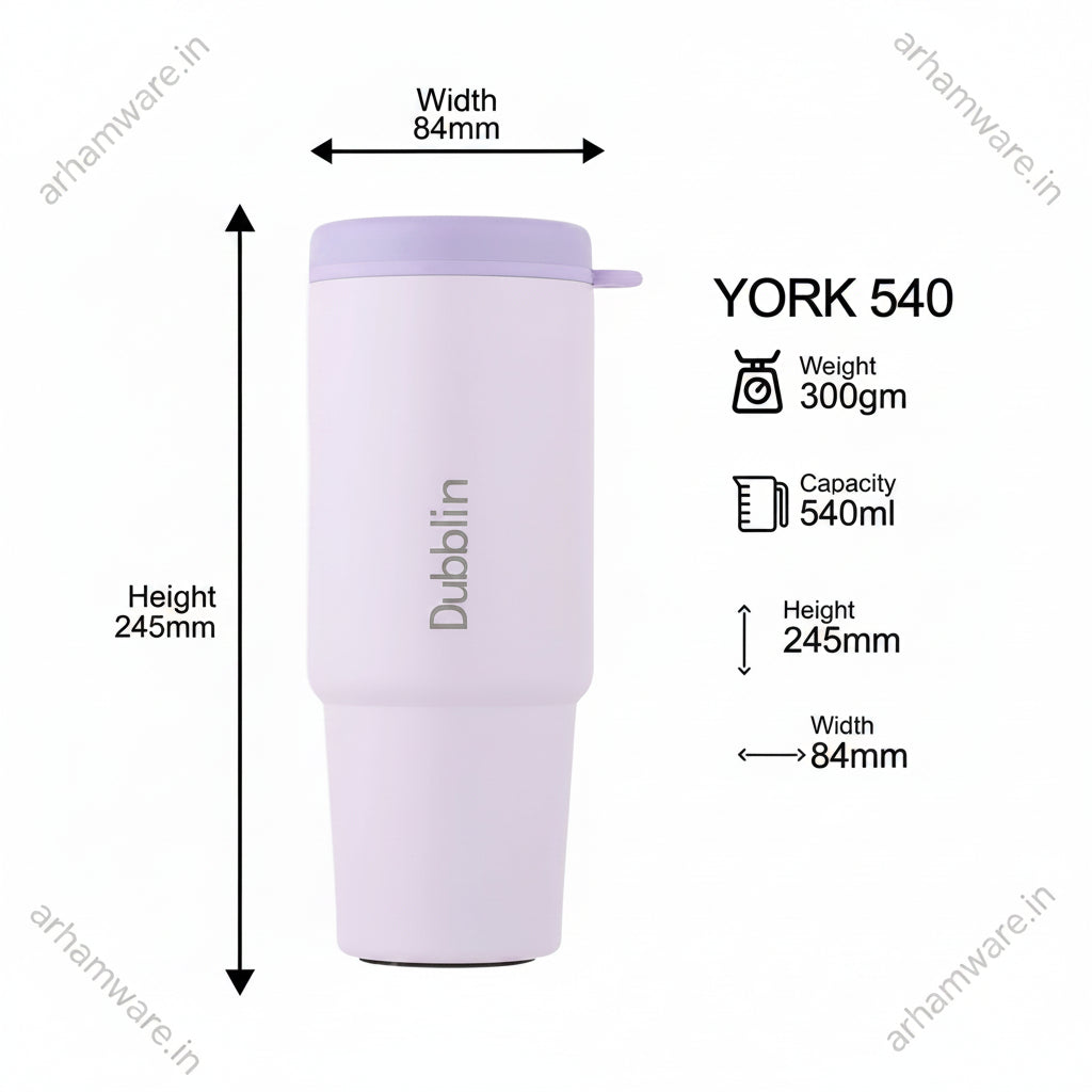 Dubblin York Mug 540 Stainless Steel with Straw
