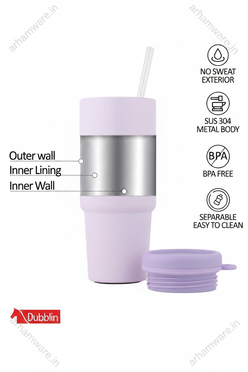 Dubblin York Mug 540 Stainless Steel with Straw