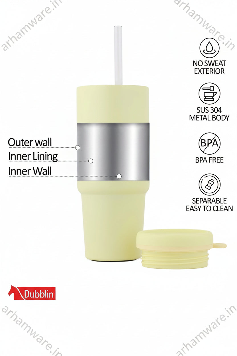 Dubblin York Mug 540 Stainless Steel with Straw