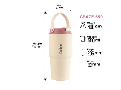 Dubblin Craze 550 Thermal Vacuum Insulated Sipper Bottle (Twin Flow: Normal Sipper Plus Straw Sipper)