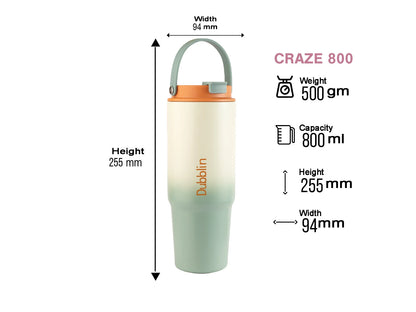 Dubblin Craze 800 Thermal Vacuum Insulated Sipper Bottle (Twin Flow: Gulper Plus Straw Sipper)