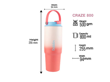 Dubblin Craze 800 Thermal Vacuum Insulated Sipper Bottle (Twin Flow: Gulper Plus Straw Sipper)
