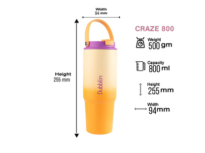 Dubblin Craze 800 Thermal Vacuum Insulated Sipper Bottle (Twin Flow: Gulper Plus Straw Sipper)