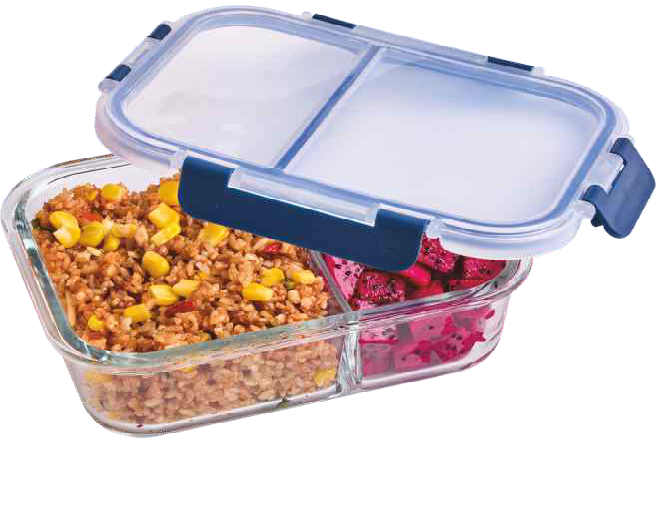 Dubblin Double Deal 2 Partition Borosilicate Glass Lunch Box 580ml