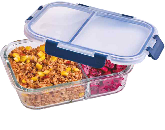 Dubblin Double Deal 2 Partition Borosilicate Glass Lunch Box 980ml