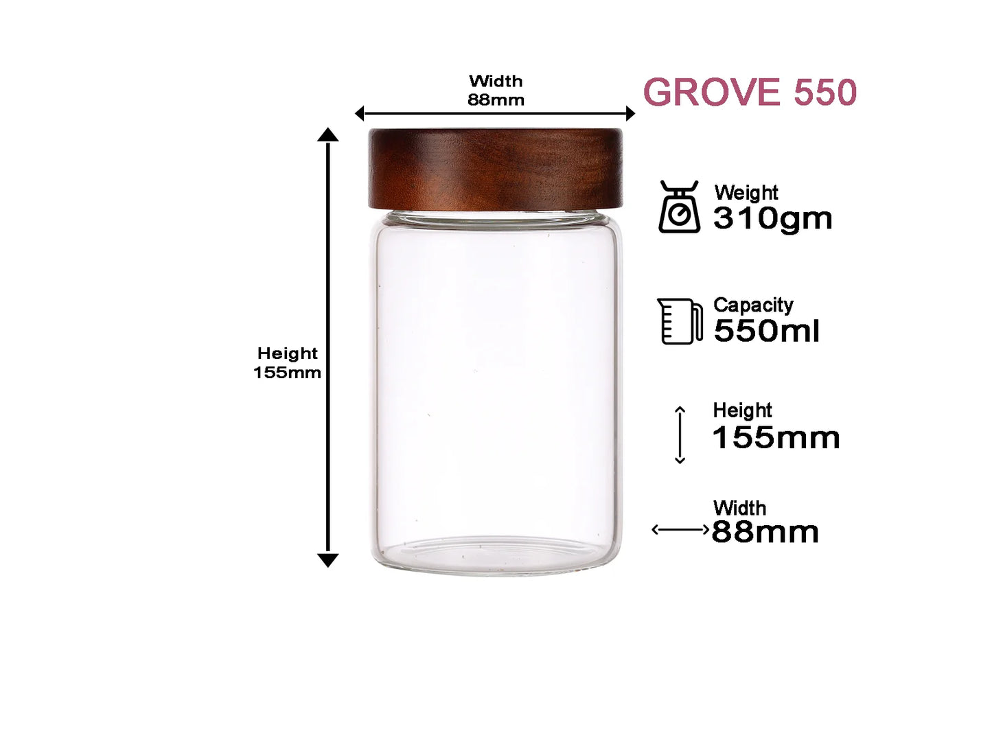 Dubblin Grove Borosilicated Glass Storage Containers with Wooden Lid