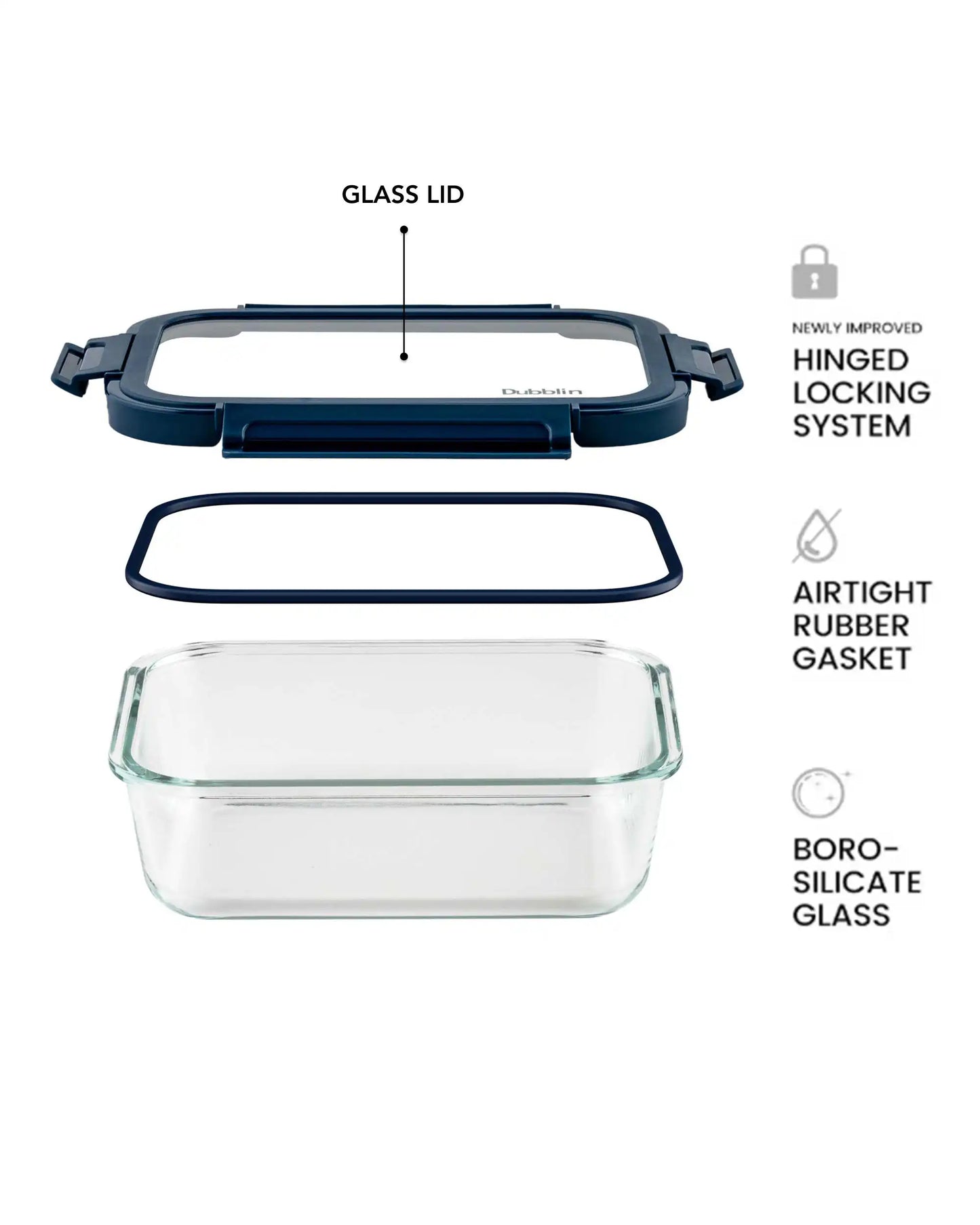 Dubblin Borosilicate Glass Container Rectangle with Glass Lid
