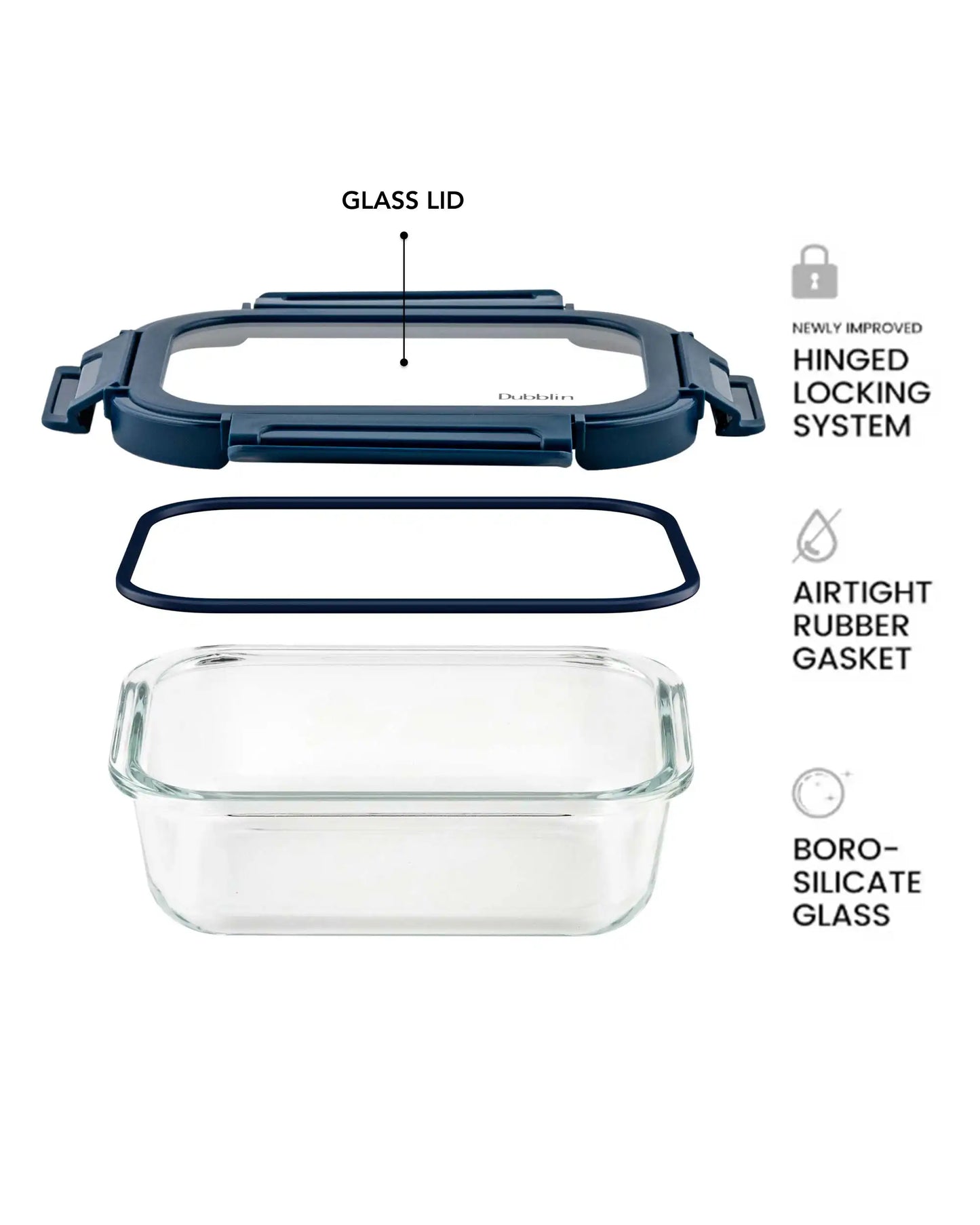 Dubblin Borosilicate Glass Container Rectangle with Glass Lid