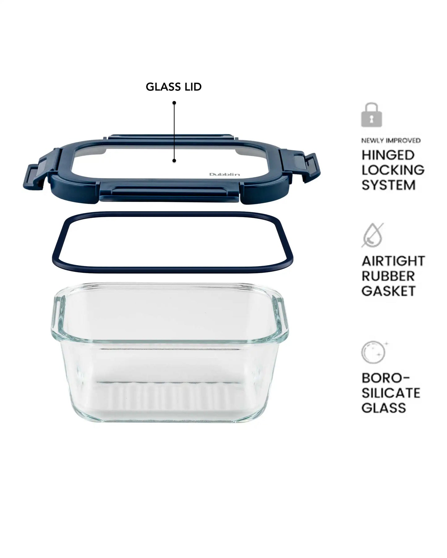 Dubblin Borosilicate Glass Container Rectangle with Glass Lid