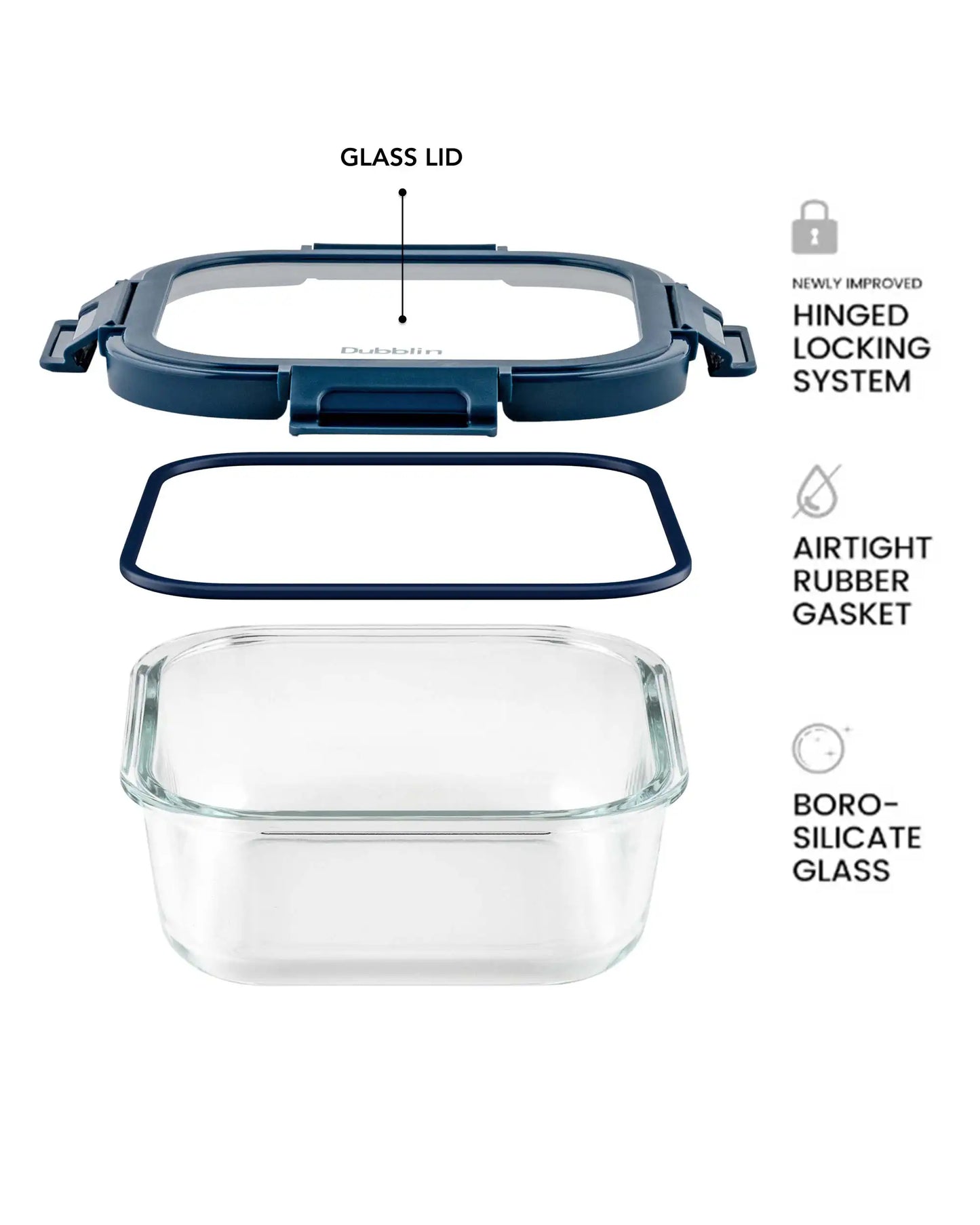 Dubblin Borosilicate Glass Container Square with Glass Lid