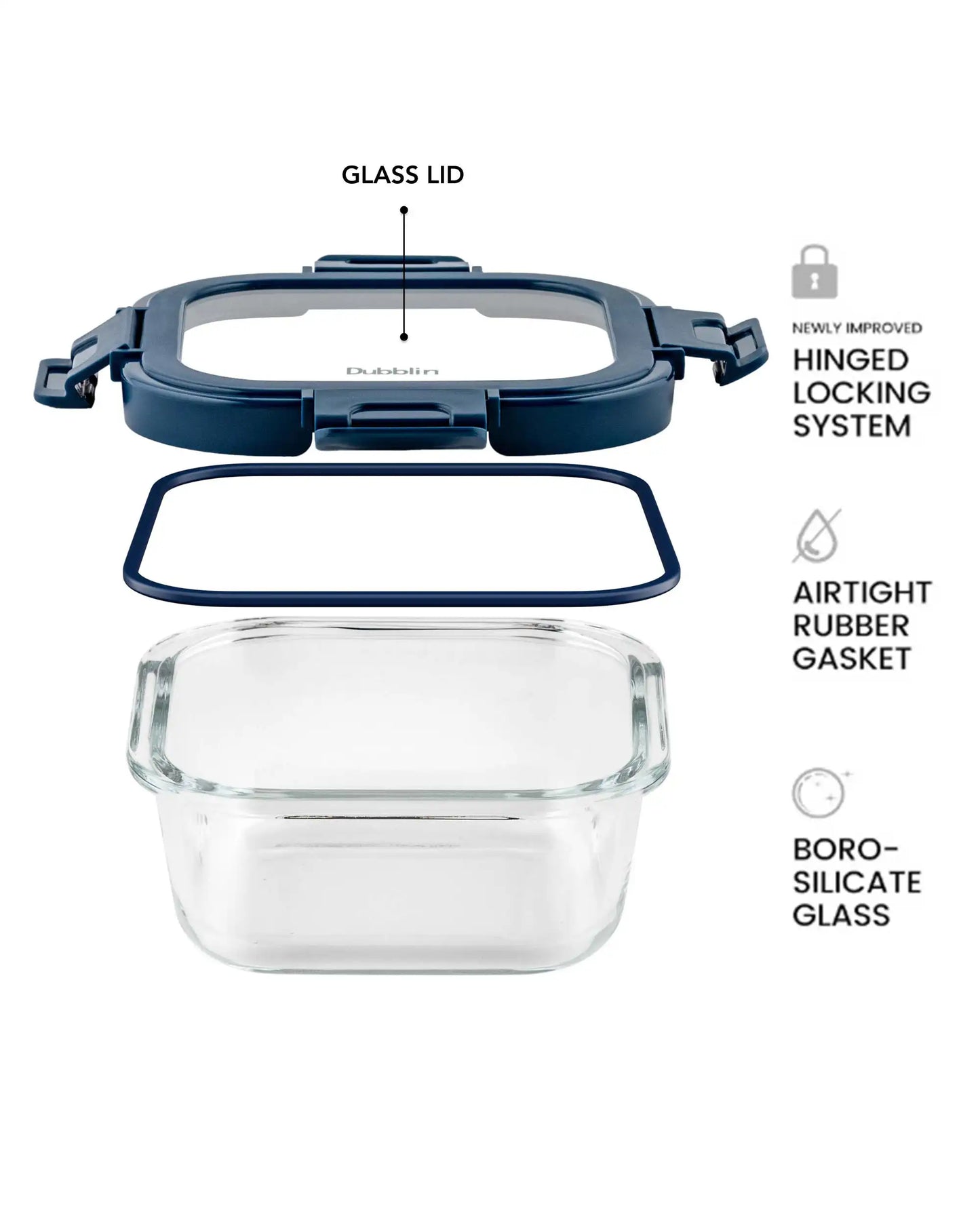 Dubblin Borosilicate Glass Container Square with Glass Lid