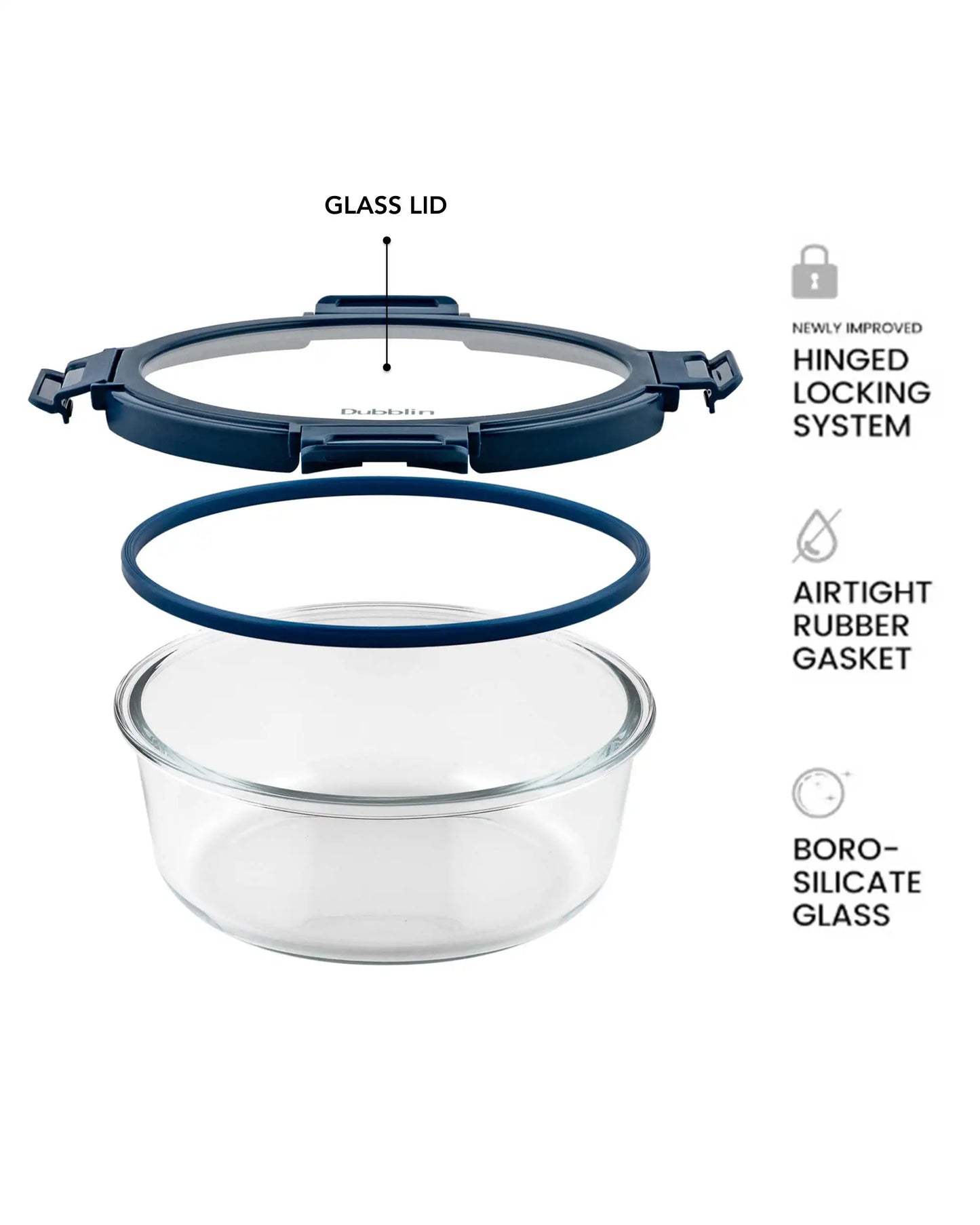Dubblin Borosilicate Glass Container Round with Glass Lid