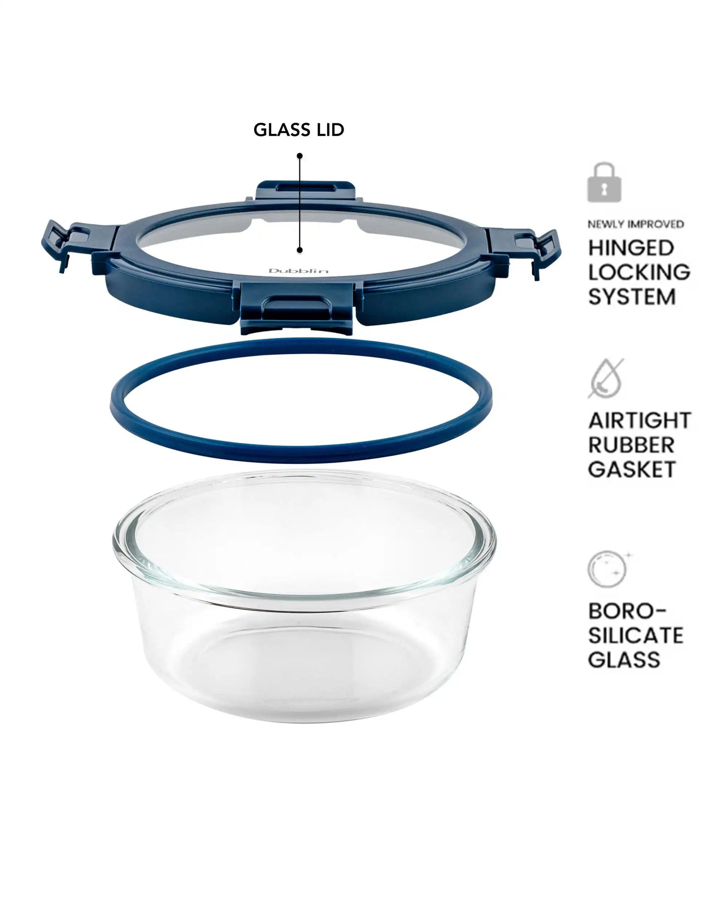 Dubblin Borosilicate Glass Container Round with Glass Lid