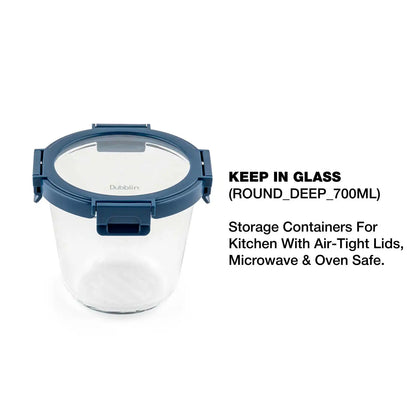 Dubblin Borosilicate Glass Container Round with Glass Lid