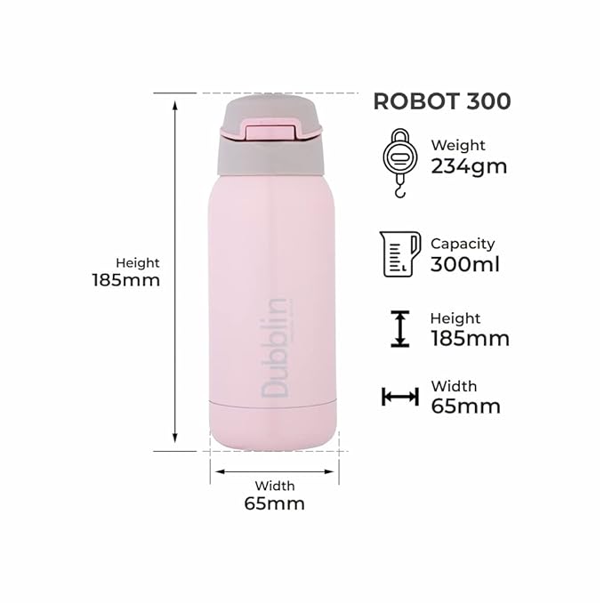 Dubblin Robot 300ml Thermal Vacuum Insulated Bottle with Straw
