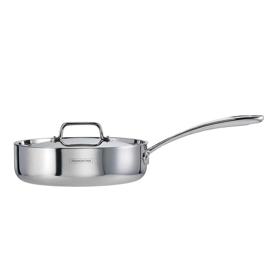 Tramontina Fusao Deep Sauté Pan with SS Lid (24cm) Tri-Ply Clad Stainless Steel Ceramic Coated