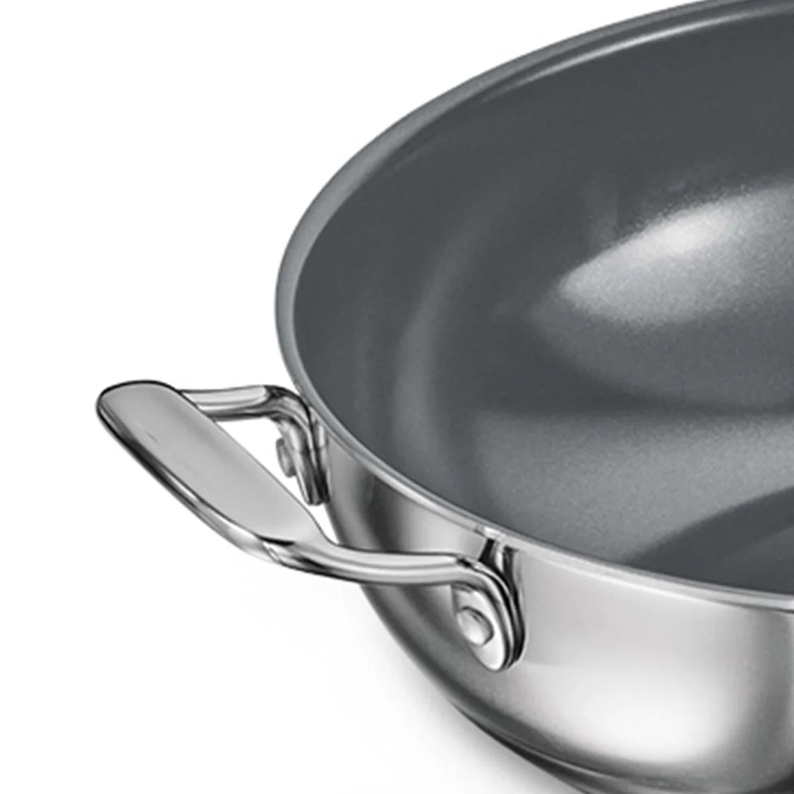 Tramontina Fusao Kadai with SS Lid (20, 24, 26, 30cm) Tri-Ply Clad Stainless Steel Ceramic Coated