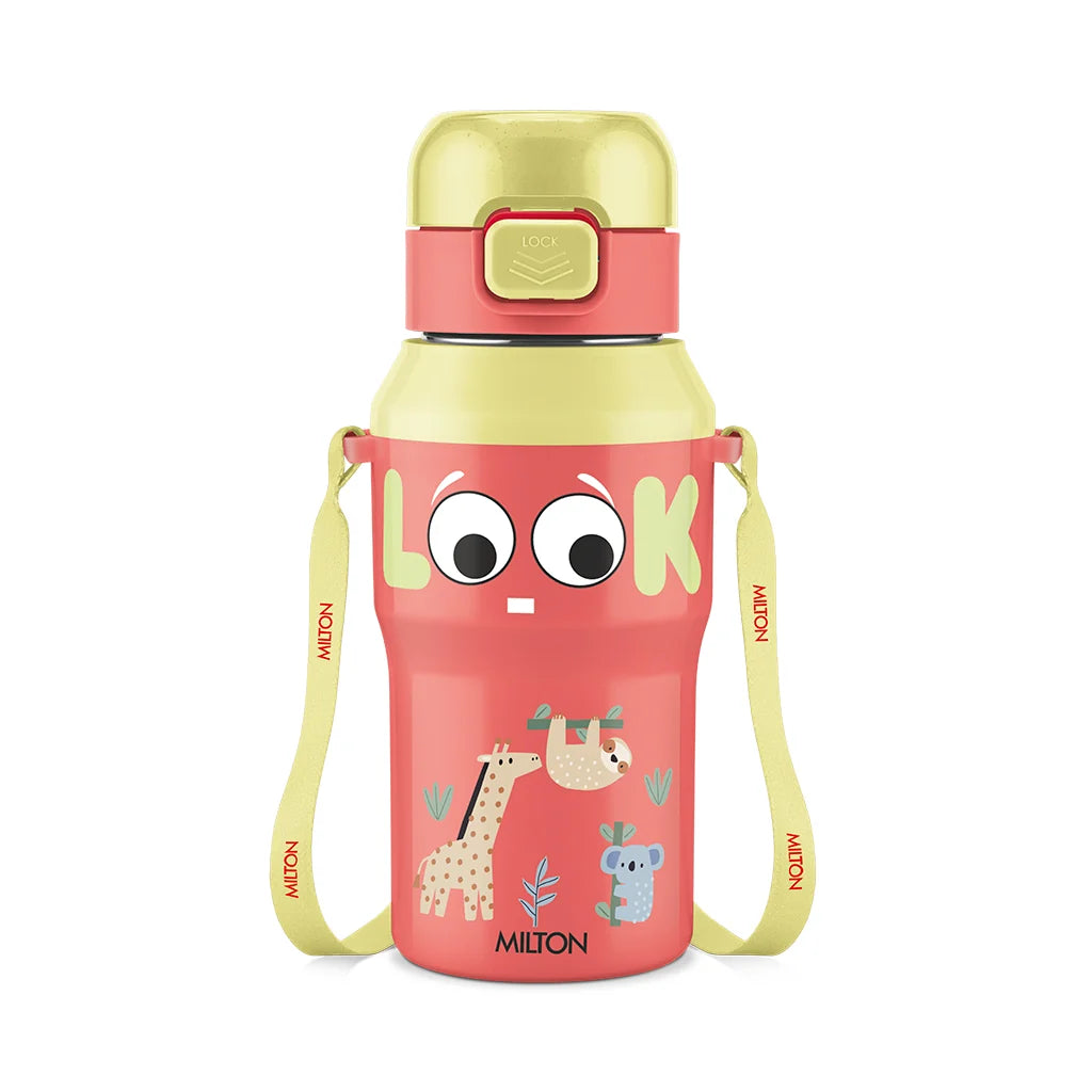Milton Steel Helio 400 Stainless Steel Bottle - Outside Plastic Inside Stainless Steel (Twin Flow: Gulper Plus Straw Sipper)
