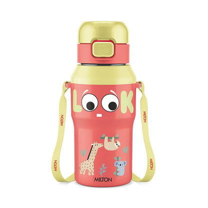 Milton Steel Helio 400 Stainless Steel Bottle - Outside Plastic Inside Stainless Steel (Twin Flow: Gulper Plus Straw Sipper)