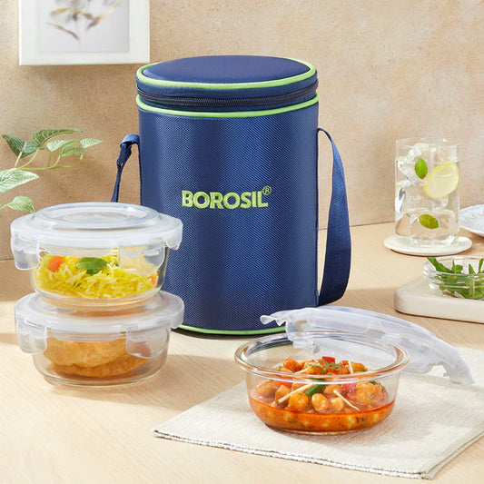 Borosil Glass Lunch Set Vertical with 3 Containers with Bag