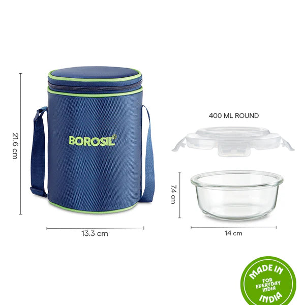 Borosil Glass Lunch Set Vertical with 3 Containers with Bag