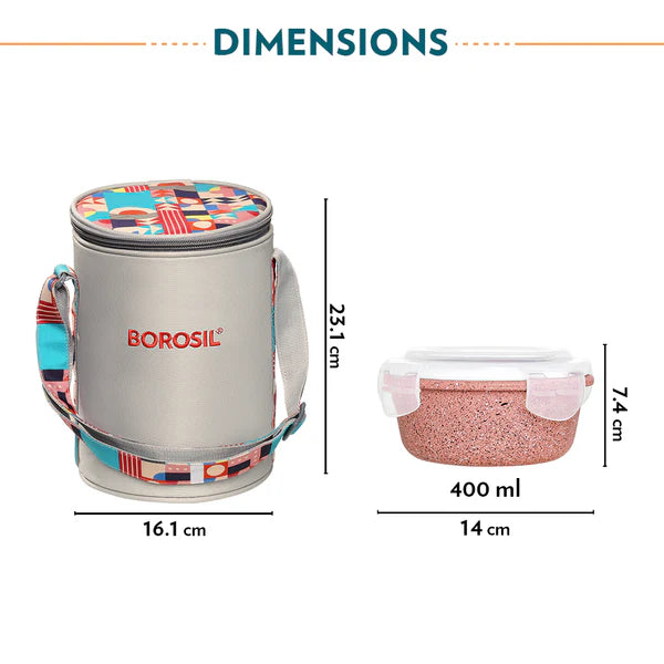 Borosil Glass Lunch Set Vertical with 3 Containers with Bag