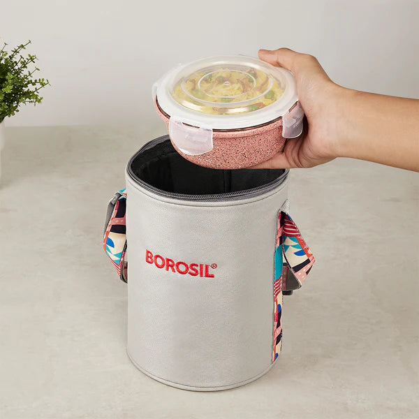 Borosil Glass Lunch Set Vertical with 3 Containers with Bag