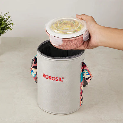 Borosil Glass Lunch Set Vertical with 3 Containers with Bag