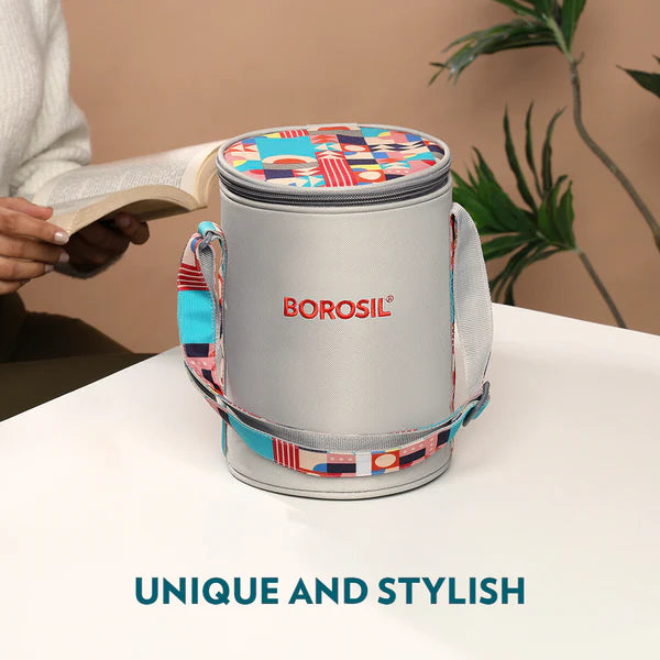 Borosil Glass Lunch Set Vertical with 3 Containers with Bag