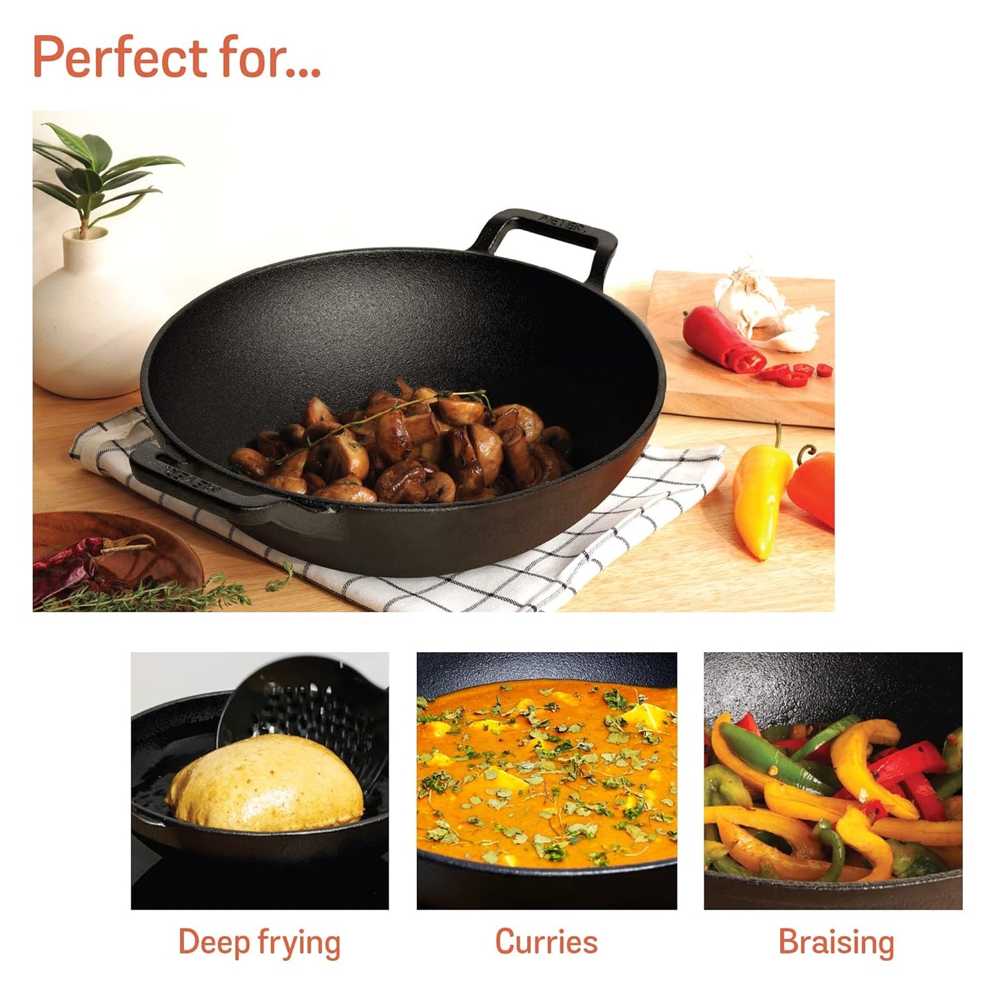 Meyer Cast Iron Deep Frying Kadai without Lid 24cm