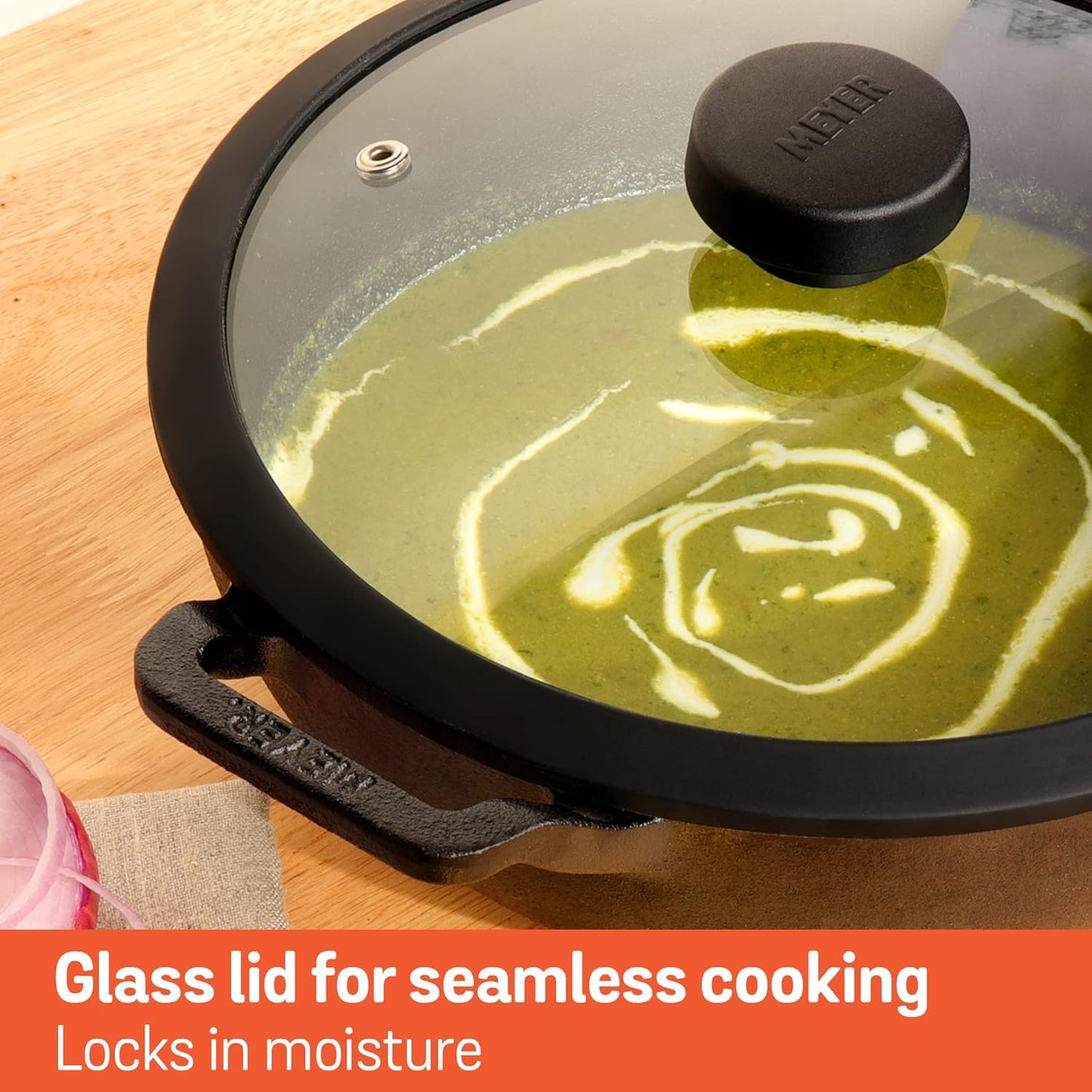 Meyer Cast Iron Deep Kadai with Lid 20cm